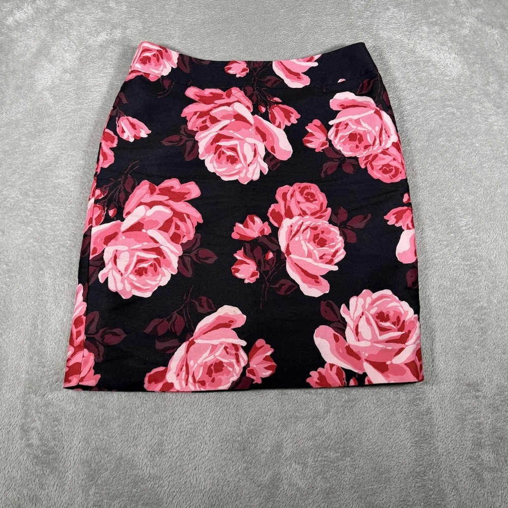 Kate Spade New York Skirt Womens 6 Black Pink Rose Floral Pencil Knee‎ Lined